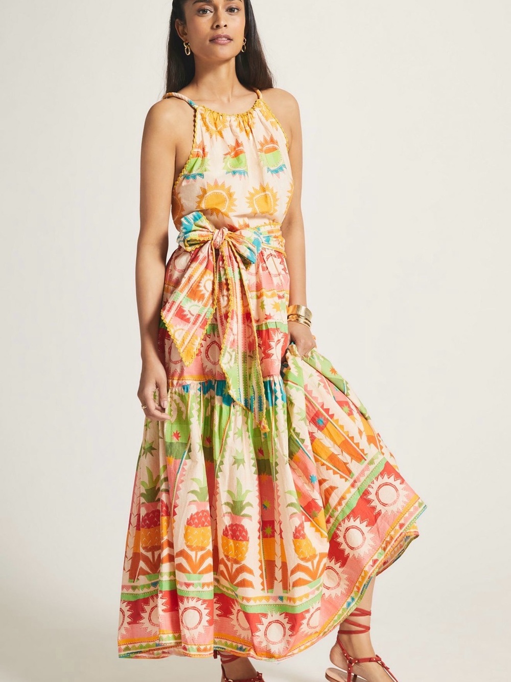 Anthropologie Farm Rio Multi-Print Halter Maxi Dress M